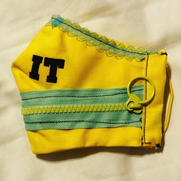 Yellow and light blue zip the lips face mask - Picture 2 of 2